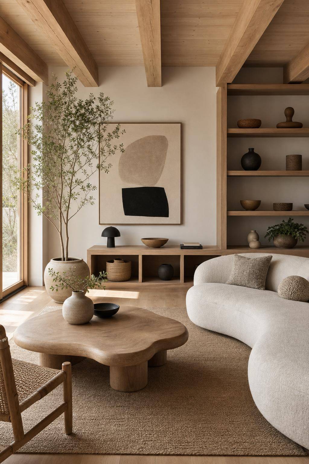 Ideen für das Einrichten im Japandi-Stil- Experimentiere mit organischen Formen und Designs