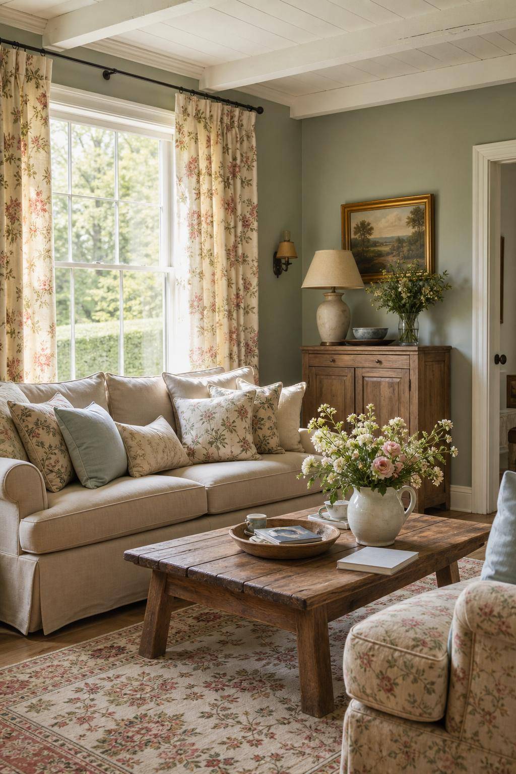 Ideen für den Landhausstil- Dekoriere mit floralen Mustern und Textilien