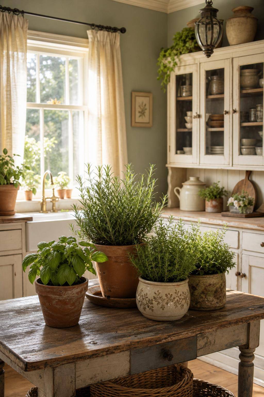 Ideen für den Landhausstil- Streue Aroma durch frische Kräuter in Töpfen