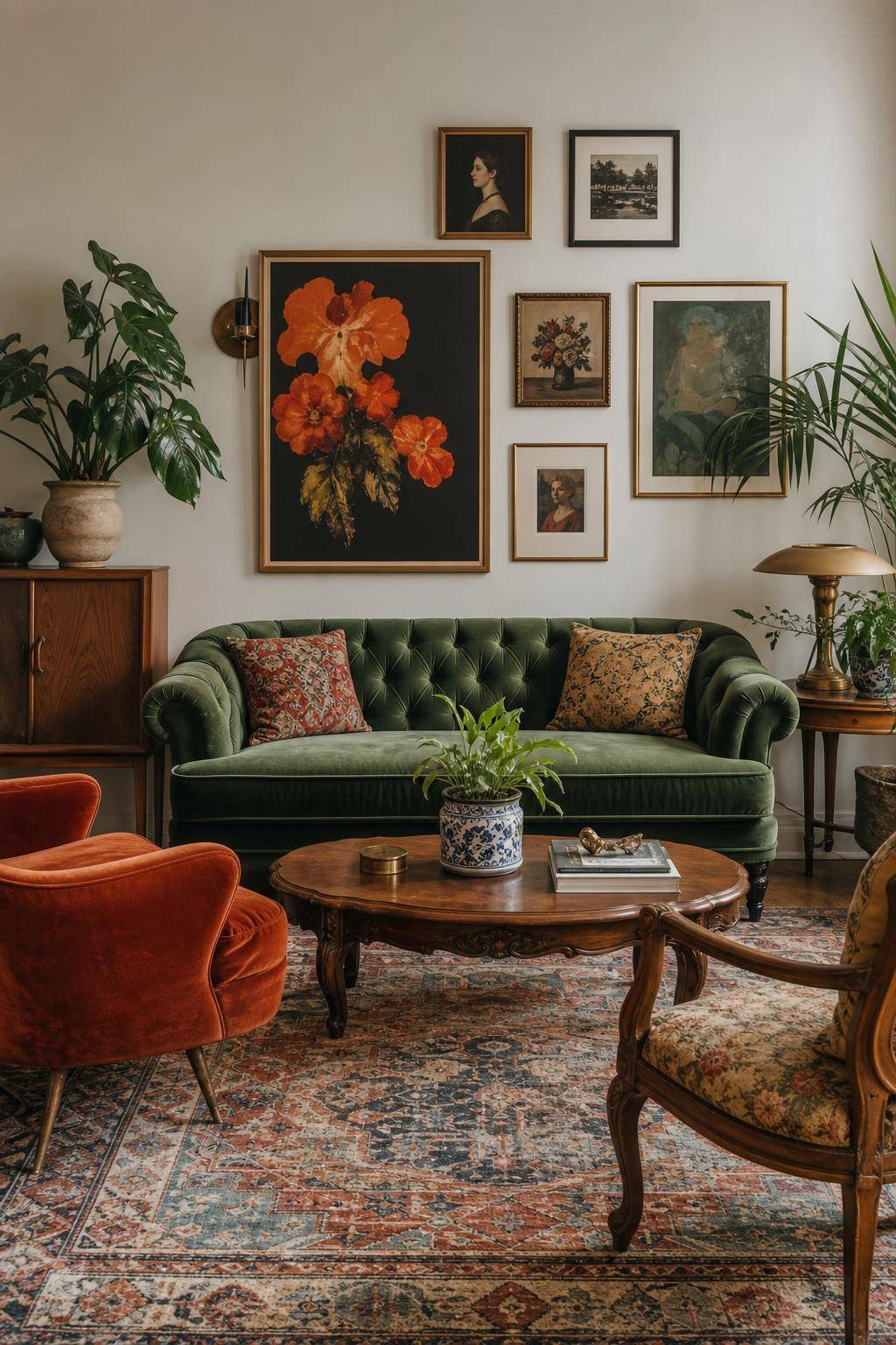 Ideen für eklektisches Wohnzimmer- Integriere Vintage-Möbelstücke mit Charakter