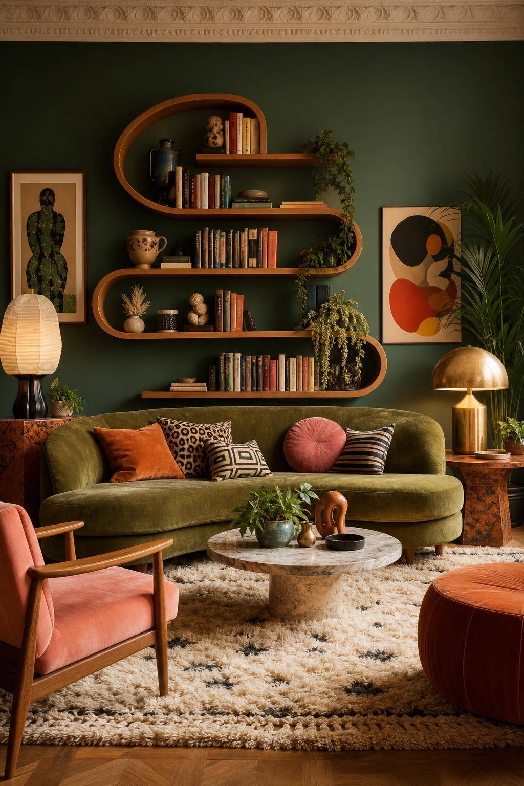 Ideen für eklektisches Wohnzimmer- Wähle Bücherregale in kreativen Formen