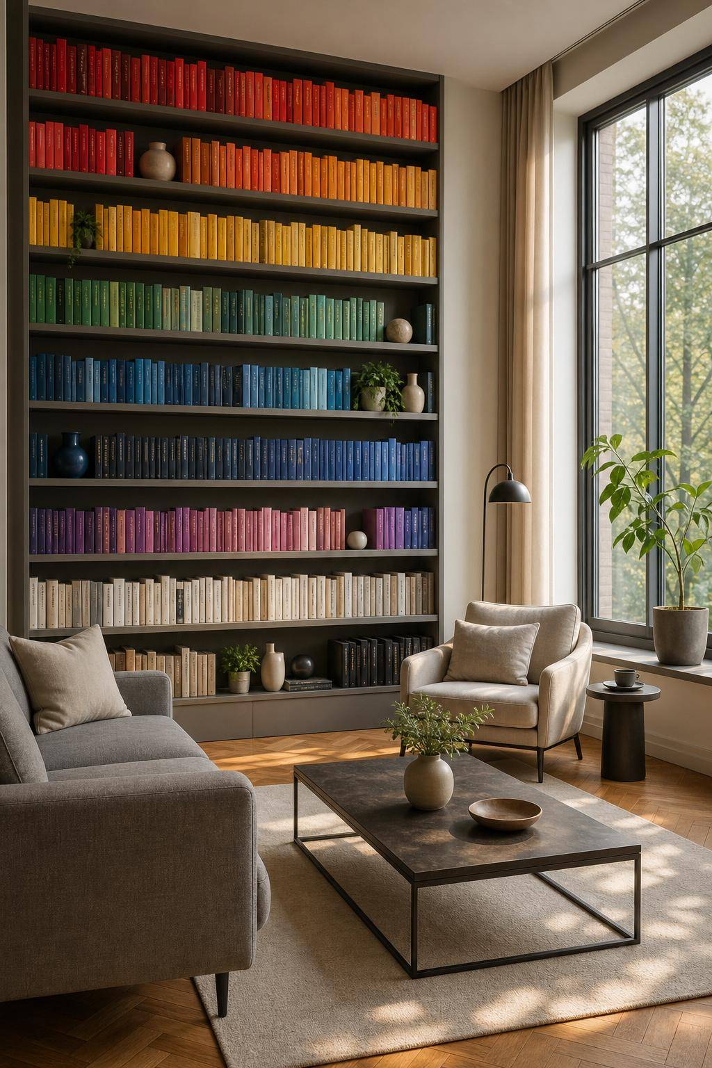 Ideen für schöne Zimmer- Ordne Bücher nach Farben im Regal