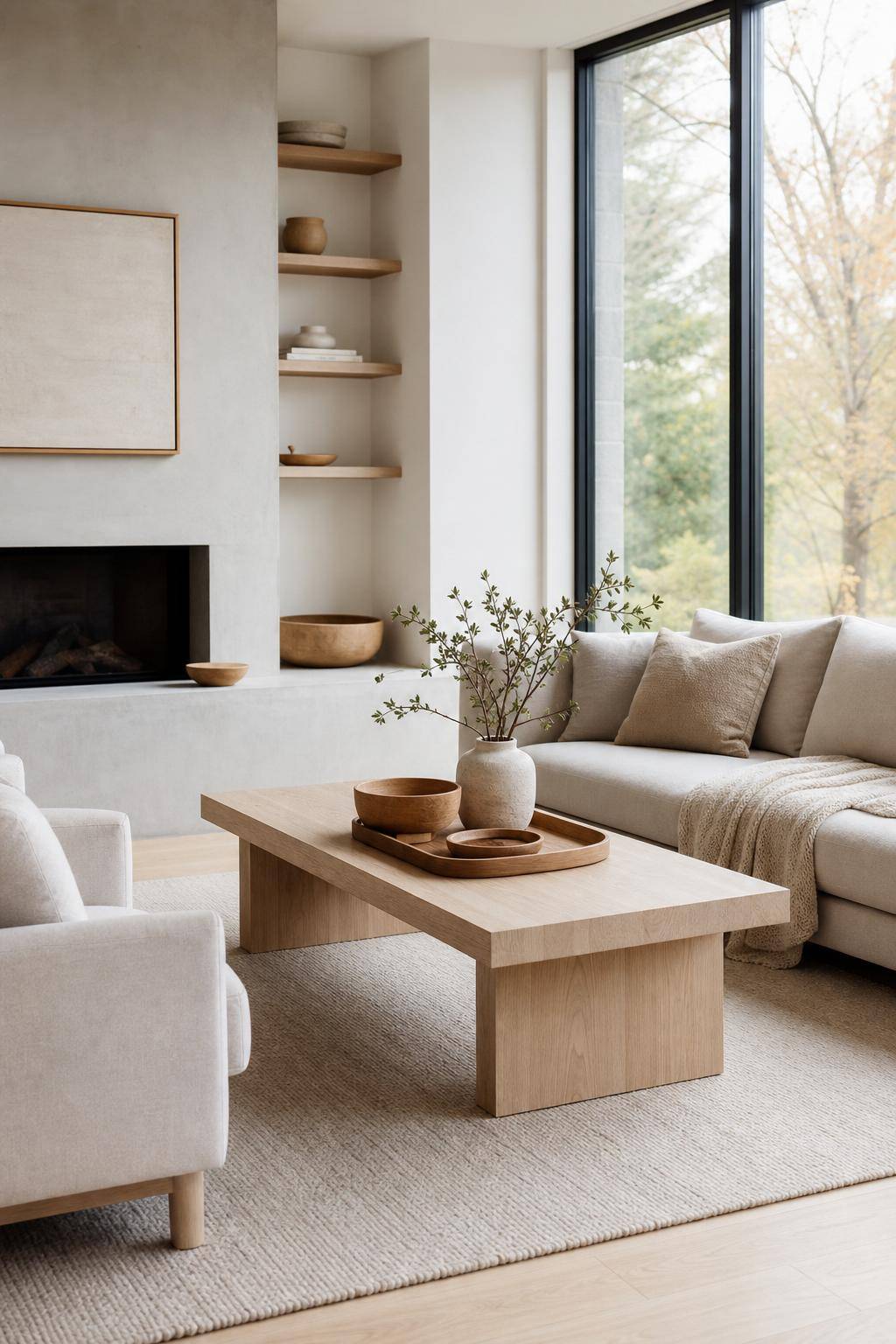Ideen für skandinavischen Einrichtungsstil- Dekoriere mit schlichten Holzschalen und Tabletts