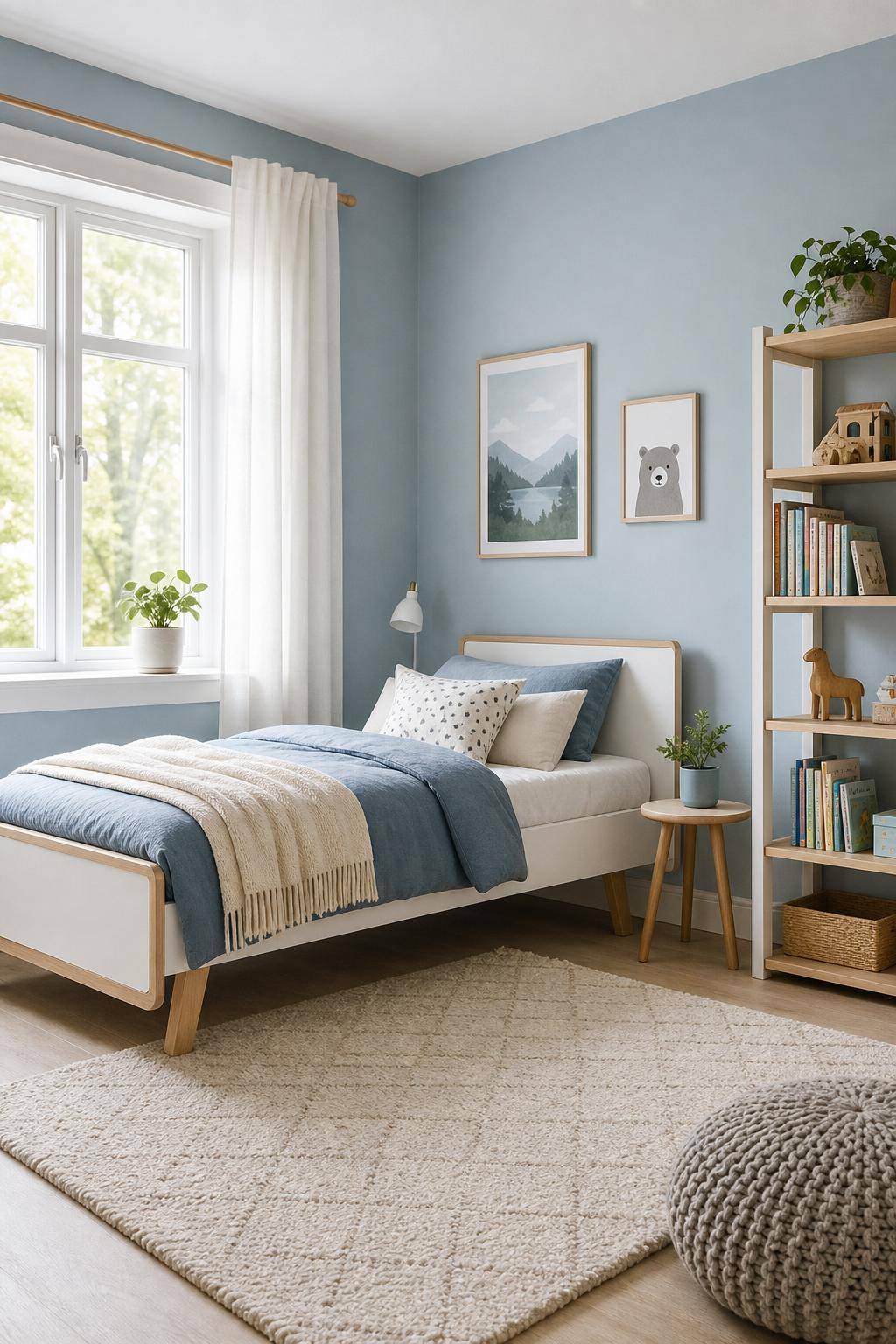 Kinderzimmer in Blau- Folge einem skandinavischen Stil mit Pastellblau