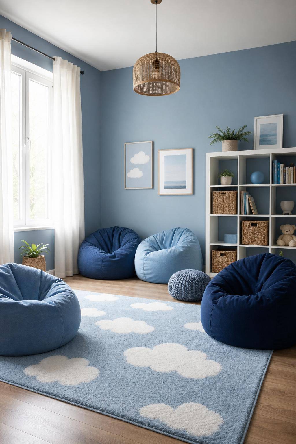 Kinderzimmer in Blau- Nutze Sitzsäcke in verschiedenen Blautönen