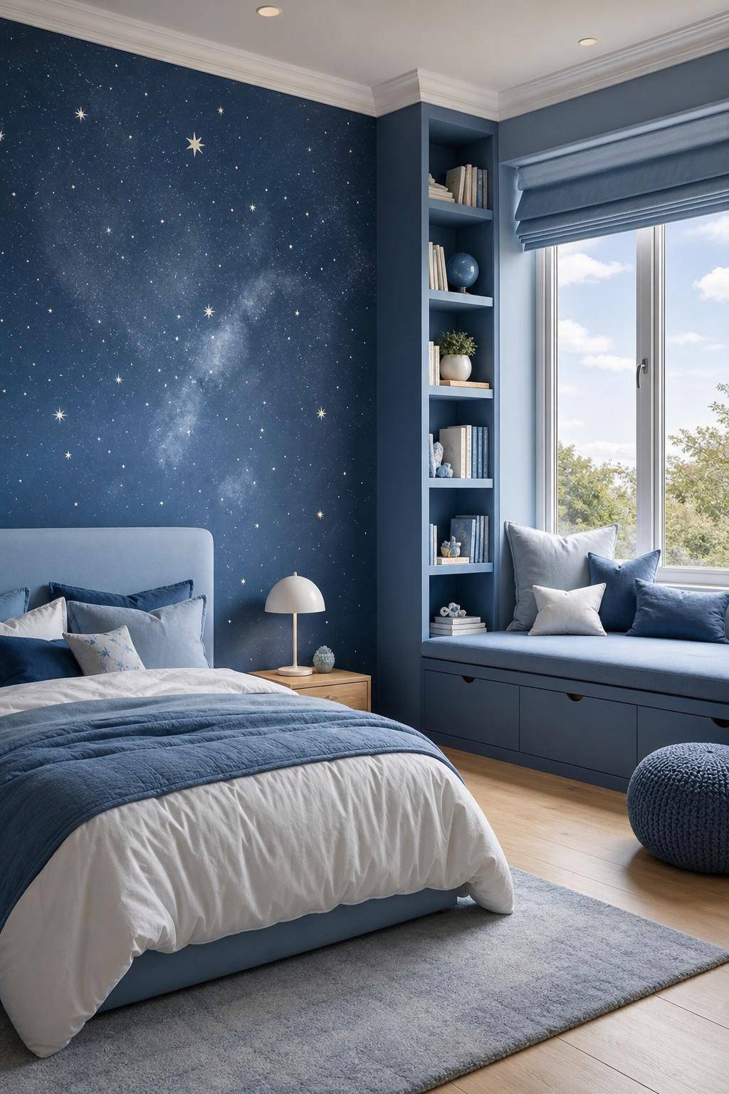 Kinderzimmer in Blau- Wähle Tapeten mit Sternenhimmel-Optik für die Wand