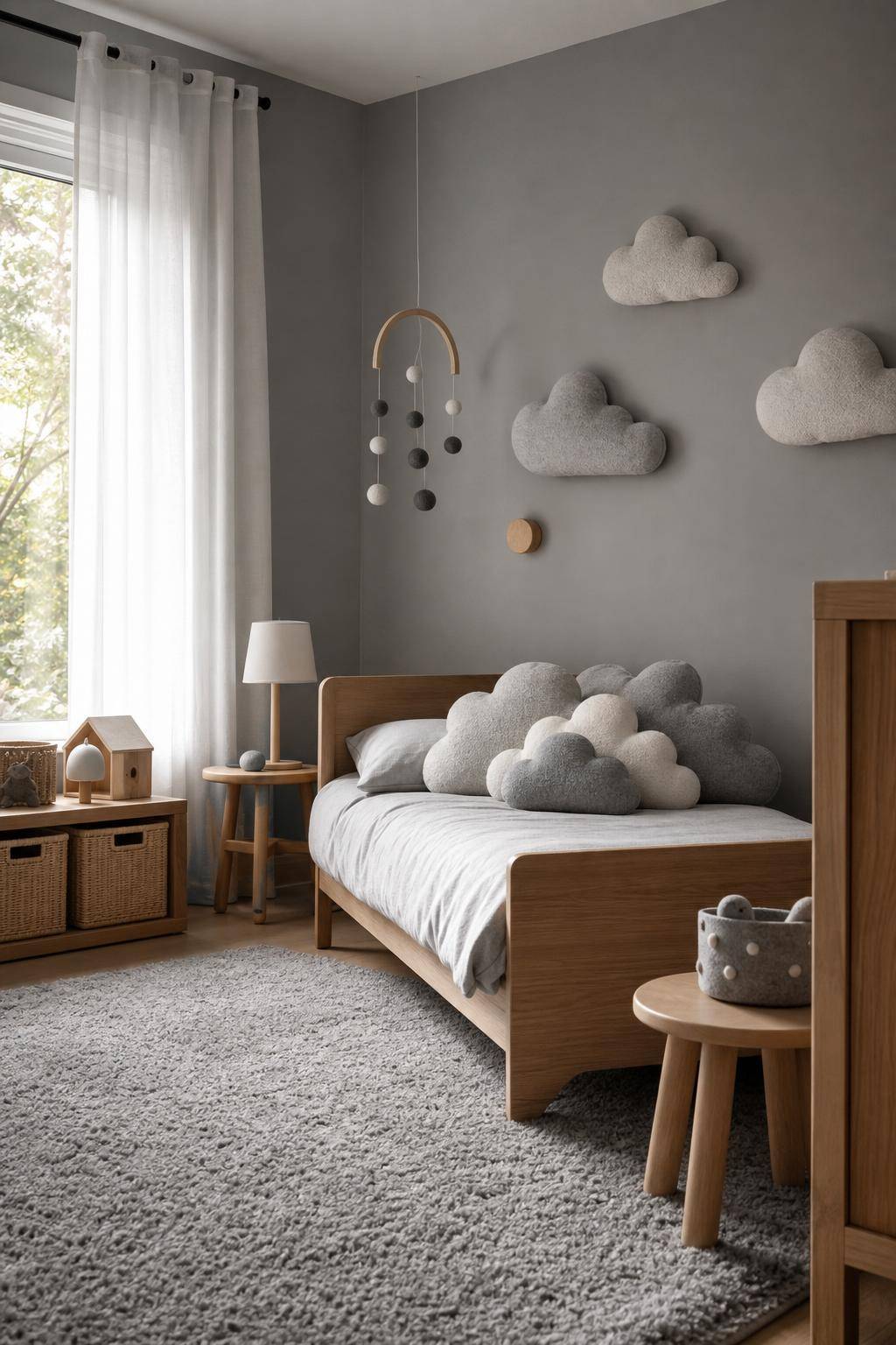 Kinderzimmer in Grau- Bastle zusammen Wolkenkissen aus Filz