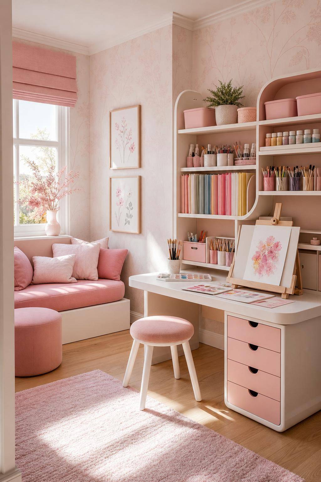 Kinderzimmer in Rosa- Arrangiere eine Mal- und Bastelecke in Rosa