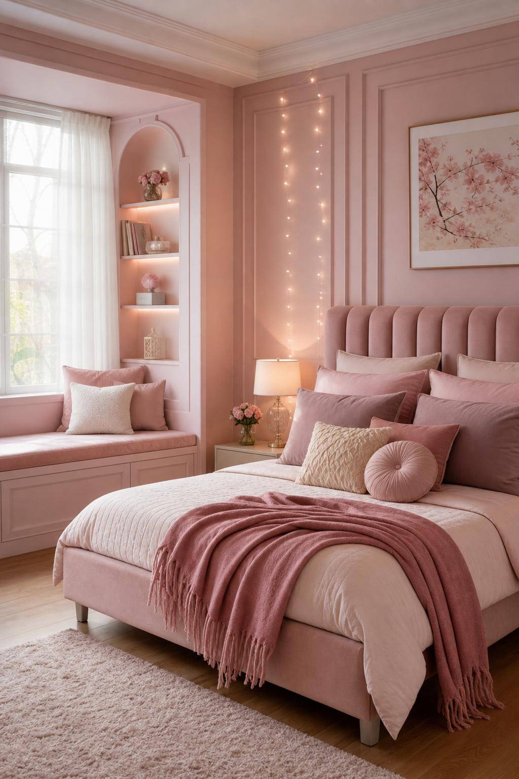 Kinderzimmer in Rosa- Arrangiere kuschelige Kissen in verschiedenen Rosa-Nuancen