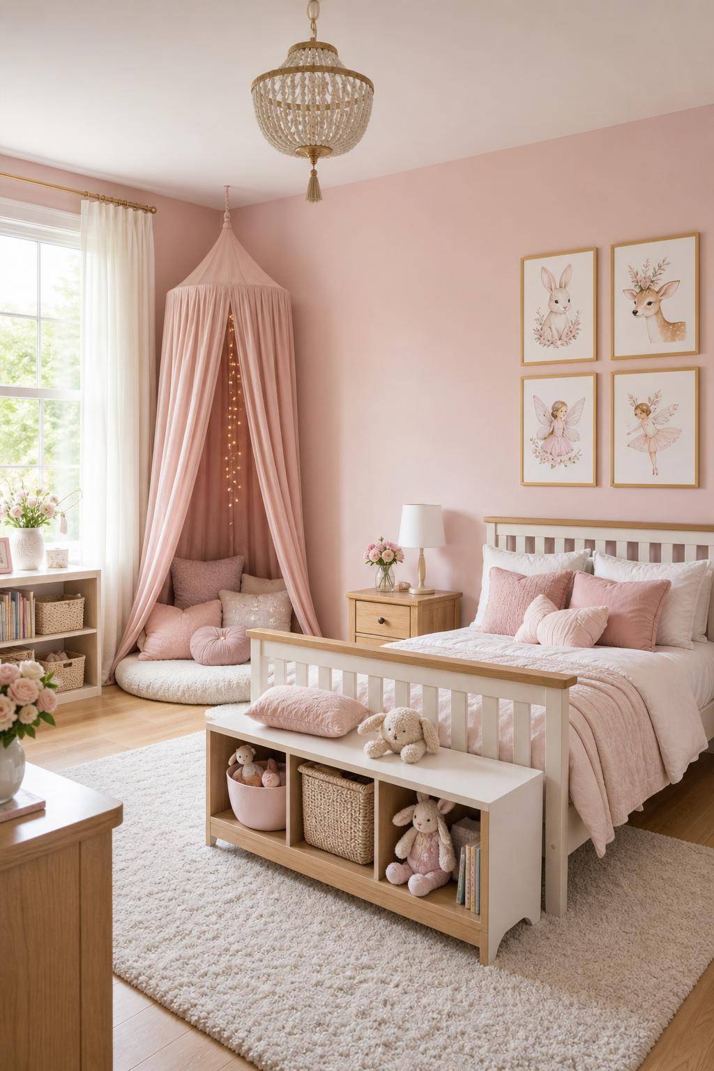 Kinderzimmer in Rosa- Dekoriere mit Bildern von Tieren oder Feen