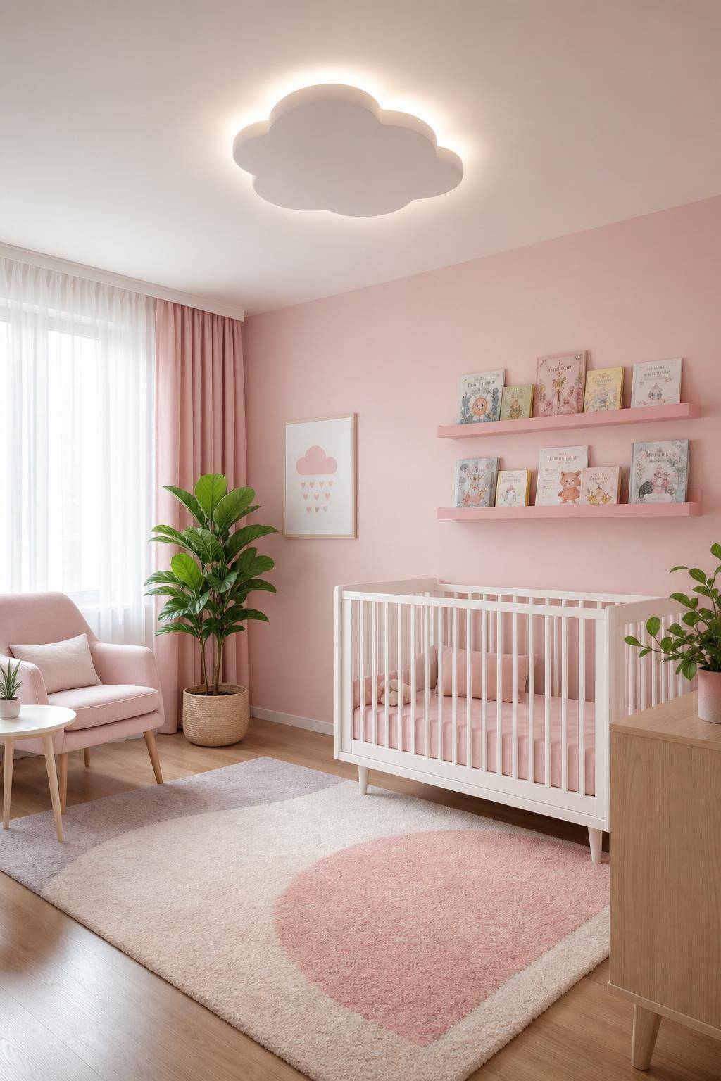 Kinderzimmer in Rosa- Präsentiere Lieblingsbücher auf rosa Wandregalen