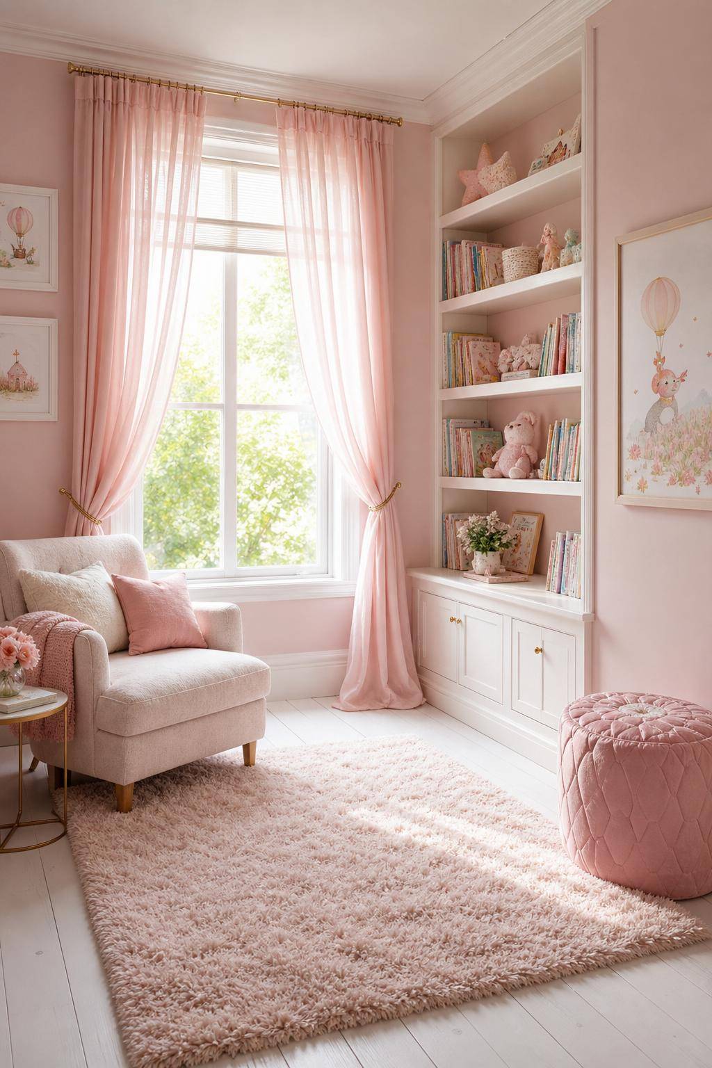 Kinderzimmer in Rosa- Schaffe eine Leseecke mit rosa Vorhängen