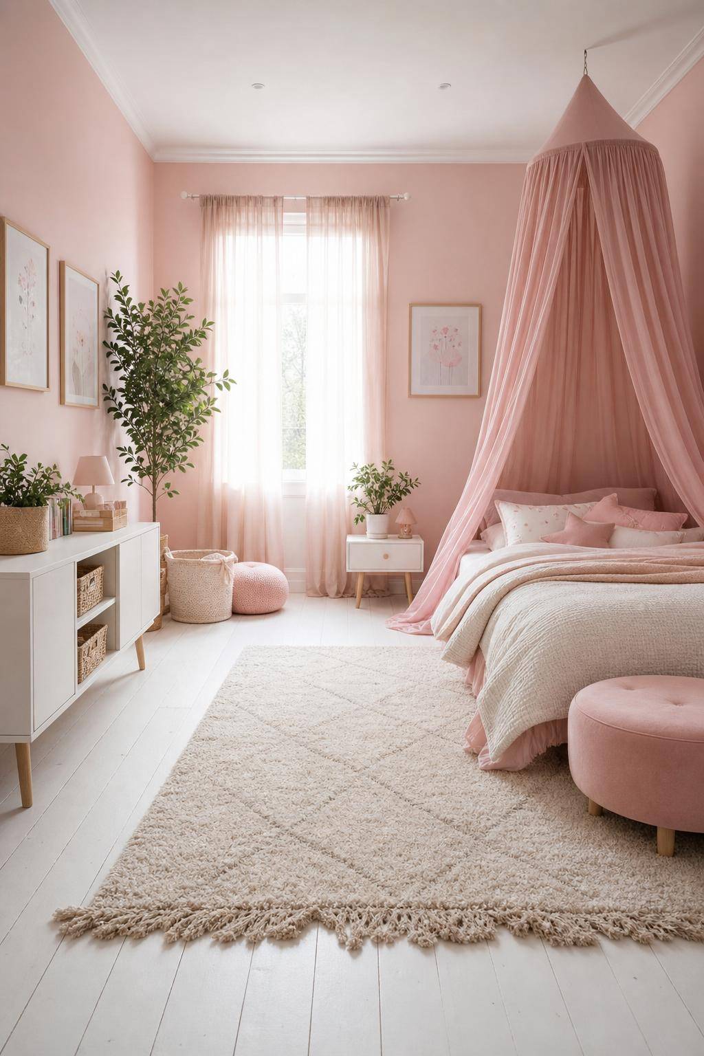 Kinderzimmer in Rosa- Setze auf zarte Baldachine über dem Bett