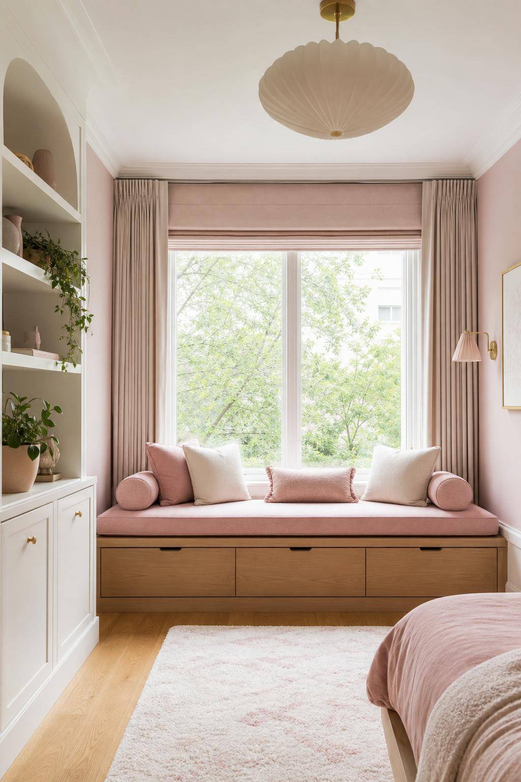 Kinderzimmer in Rosa- Verwandle die Fensterbank mit rosa Sitzpolstern
