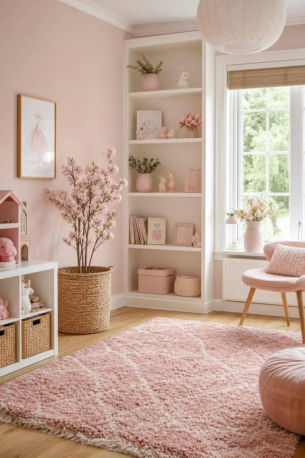 Kinderzimmer in Rosa- Verziere Regale mit kleinen Dekoelementen