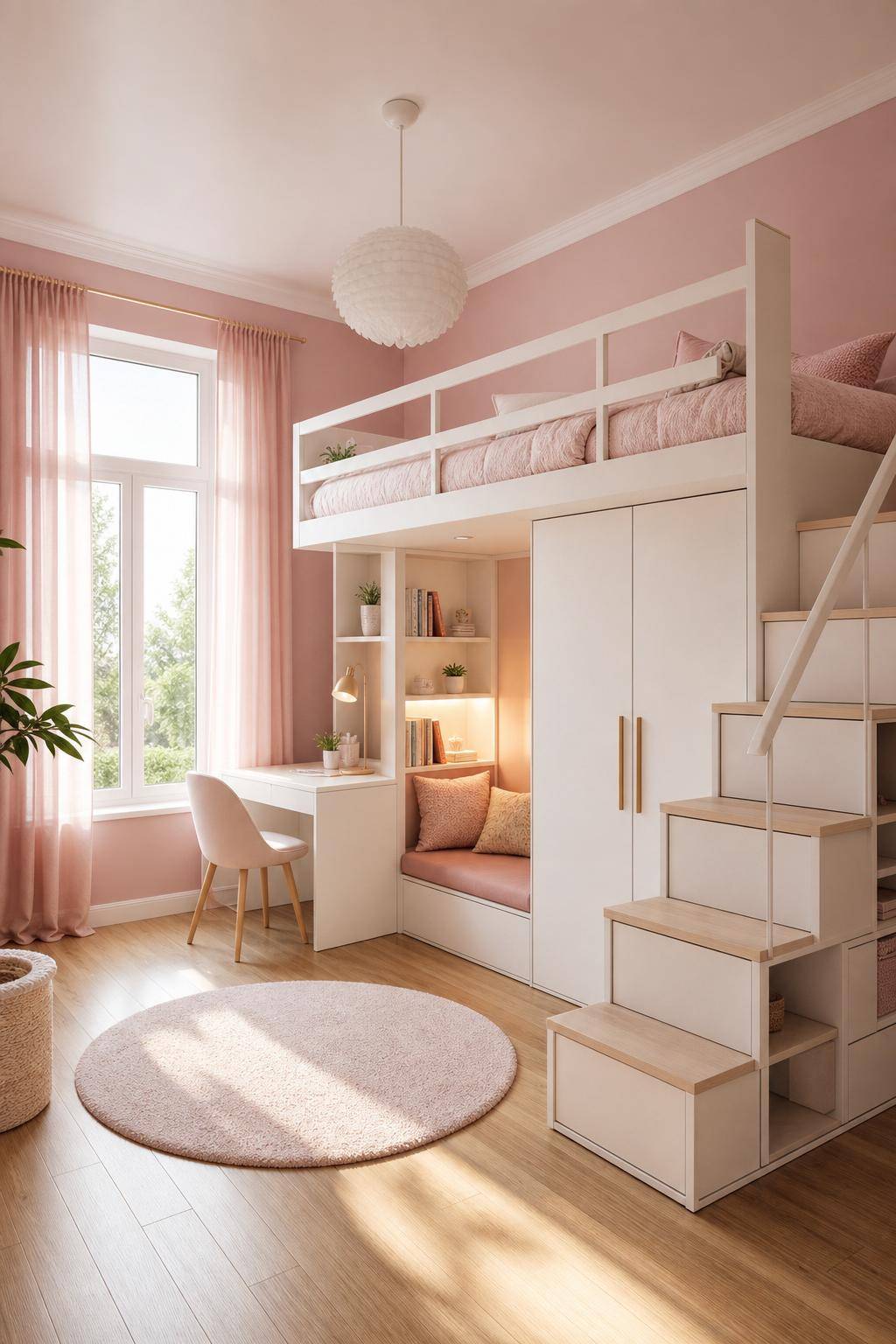 Kinderzimmer in Rosa- Wähle multifunktionale Möbel für mehr Platz