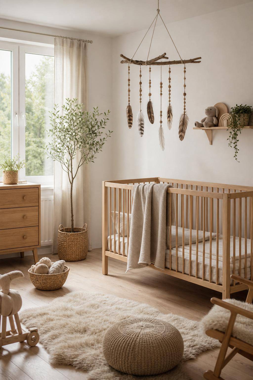 Kinderzimmer skandinavisch einrichten- Bastele DIY-Mobile aus Naturmaterialien