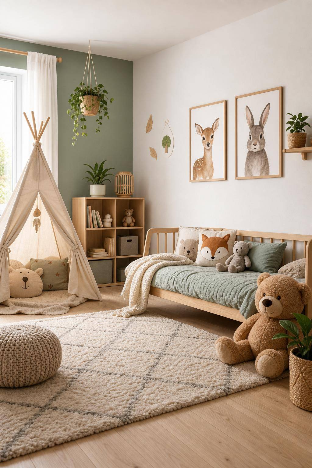 Kinderzimmer skandinavisch einrichten- Integriere niedliche Tiermotive für Gemütlichkeit