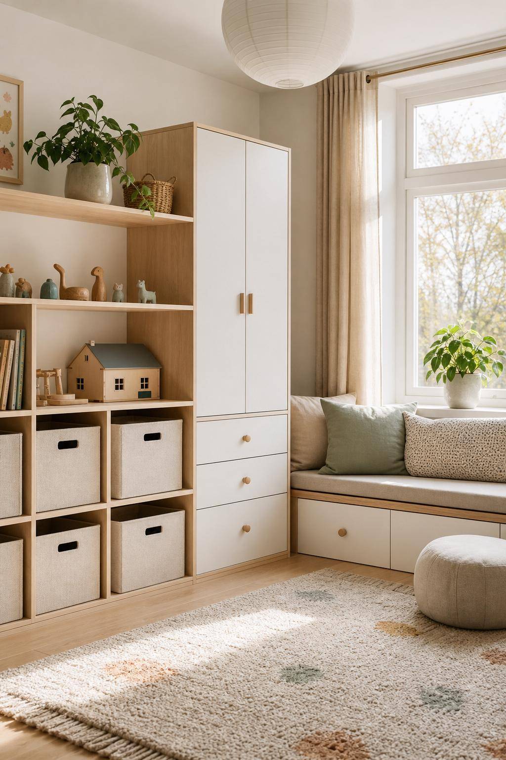 Kinderzimmer skandinavisch einrichten- Setze auf minimalistische Aufbewahrungslösungen