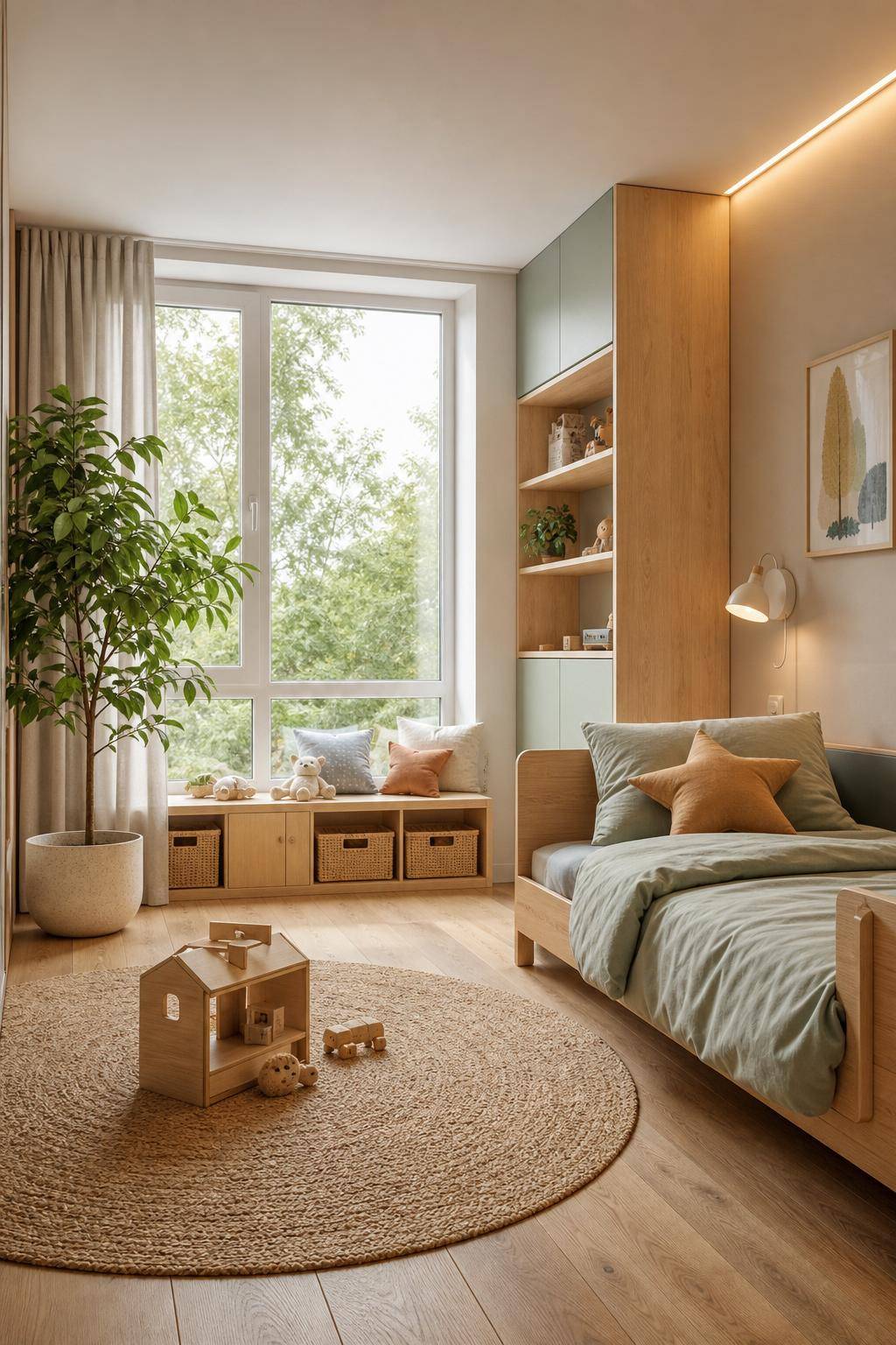 Kinderzimmer skandinavisch einrichten- Setze auf natürliche Holzmaterialien für Wärme