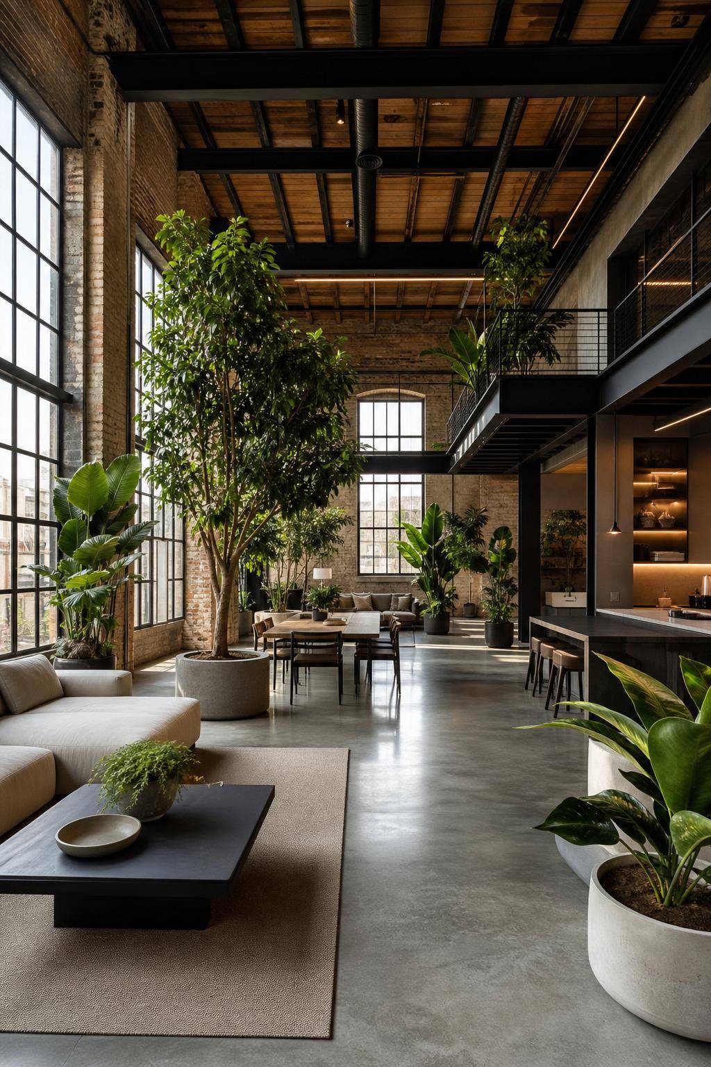 Loft einrichten- Begrüne den Loft mit großen Zimmerpflanzen