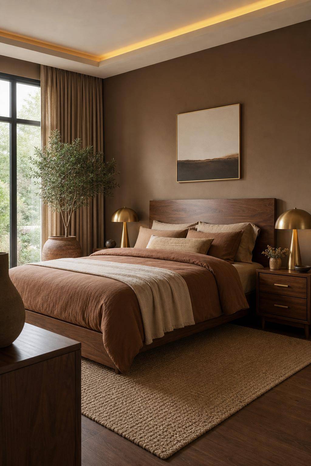 Schlafzimmer in Braun- Setze goldene Akzente als Hingucker ein