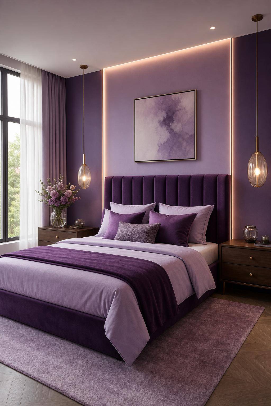 Schlafzimmer in Lila- Kombiniere helle mit dunklen Lila-Tönen