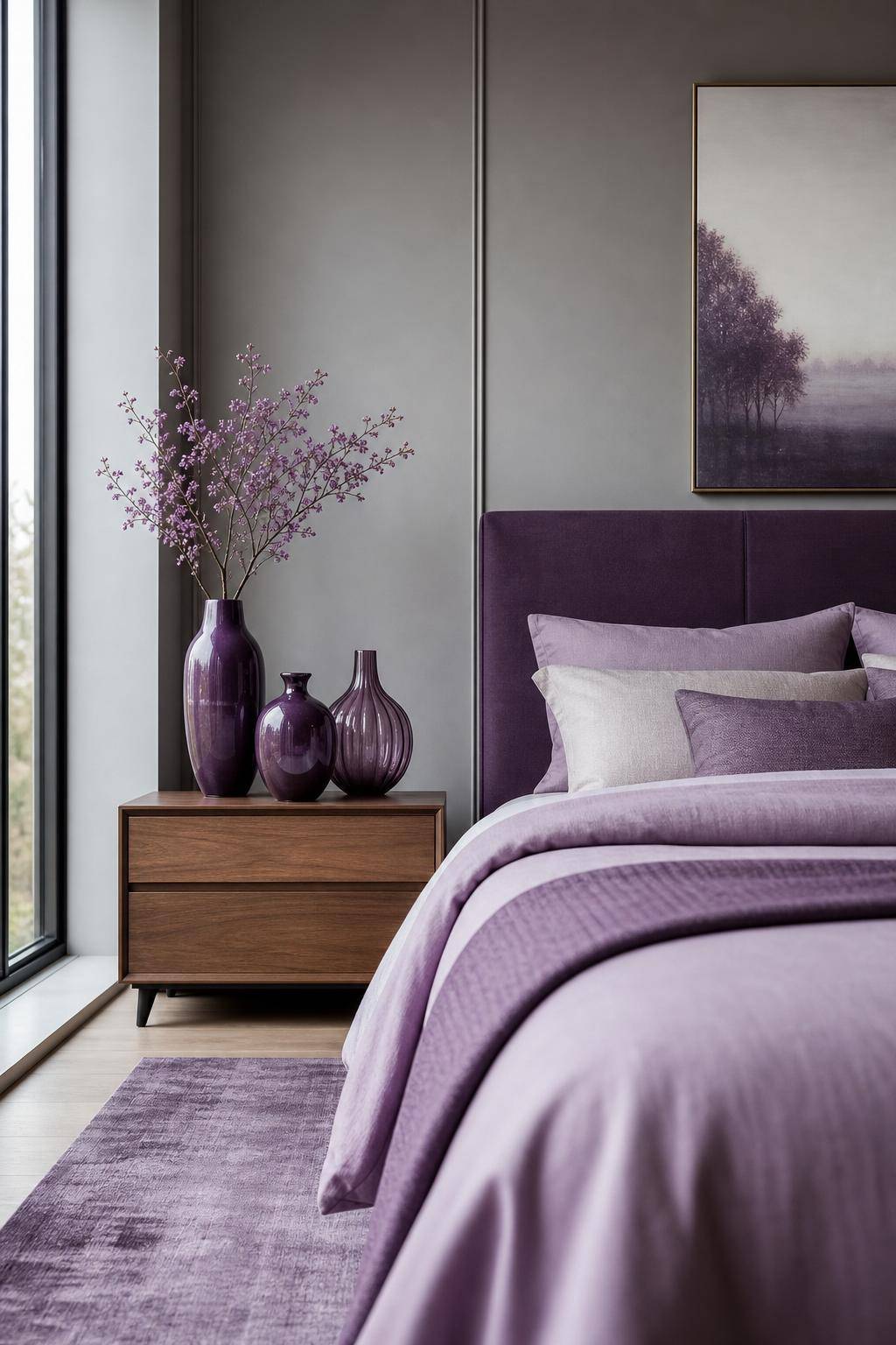 Schlafzimmer in Lila- Wähle Deko-Vasen in Violett-Tönen aus