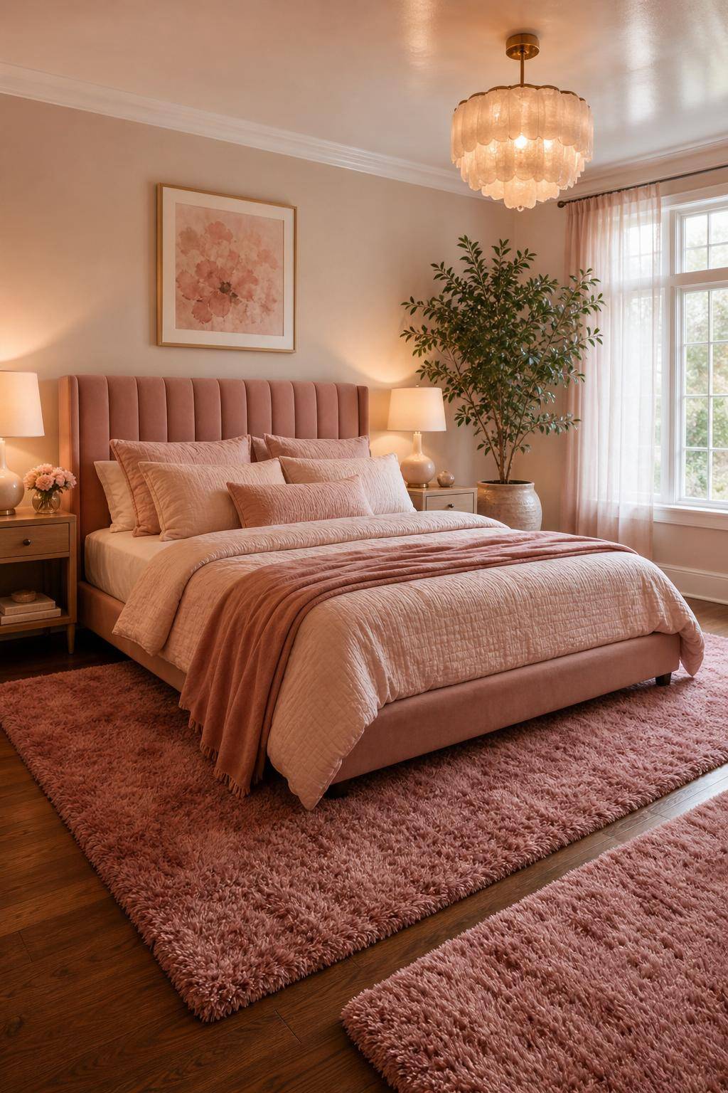Schlafzimmer in Rosa- Erweitere mit rosafarbenen Teppichen die Gemütlichkeit