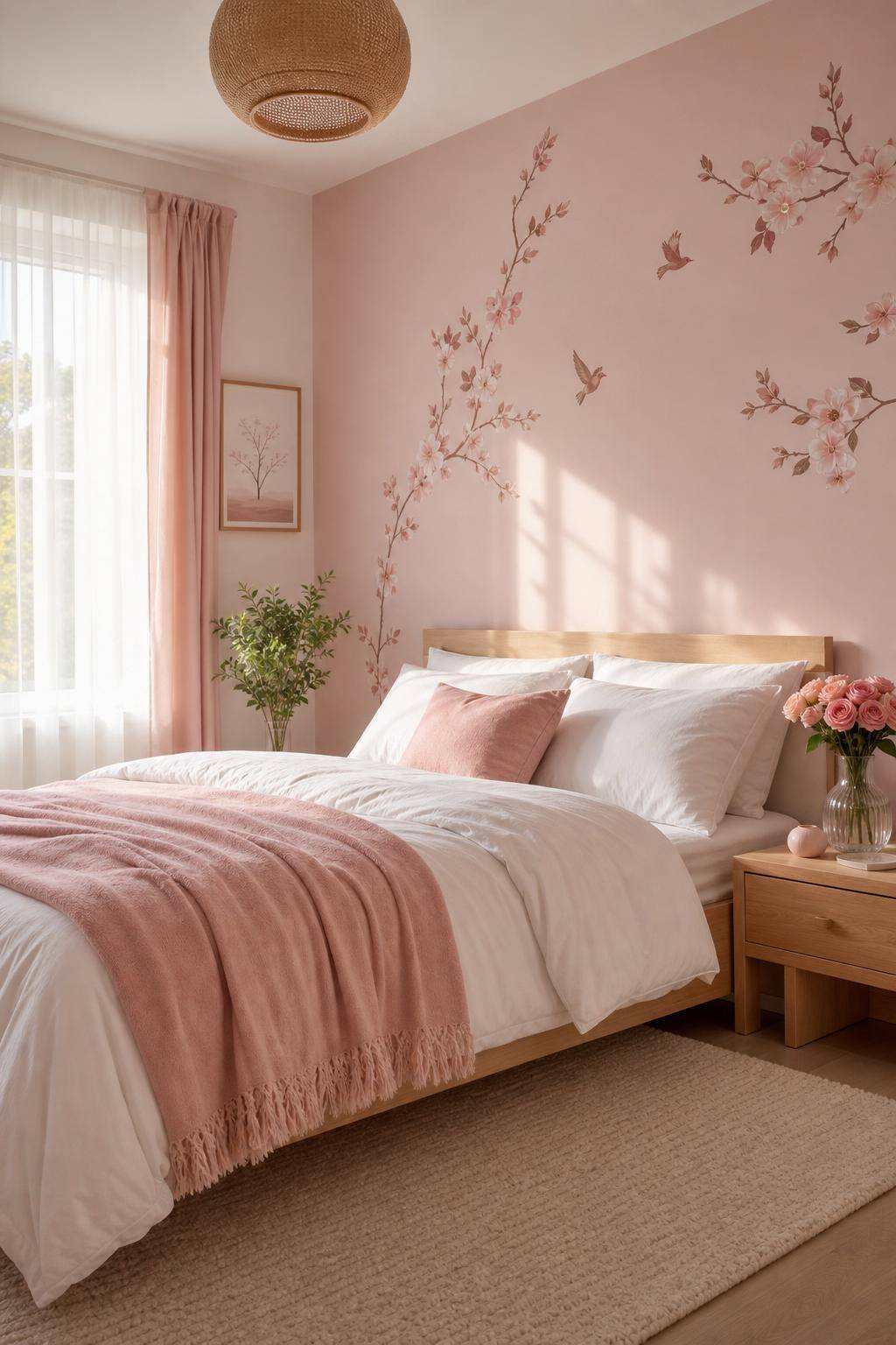 Schlafzimmer in Rosa- Experimentiere mit rosa Wandstickern und Motiven