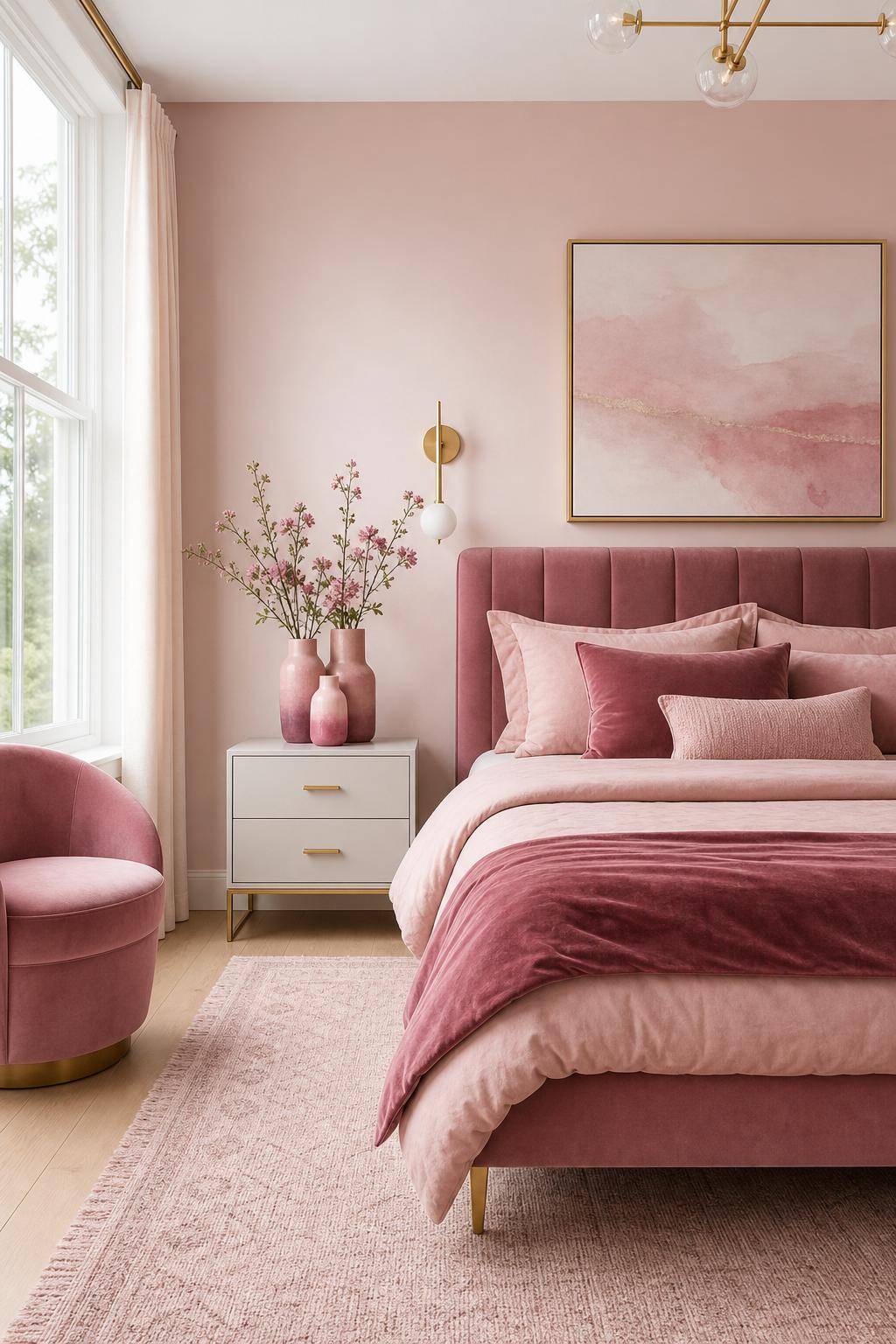 Schlafzimmer in Rosa- Gestalte DIY-Vasen mit rosaroter Farbe