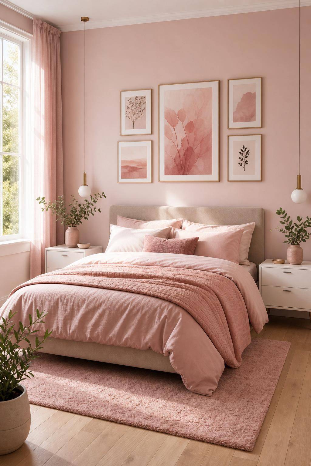 Schlafzimmer in Rosa- Hänge inspirierende Prints in Rosatönen auf
