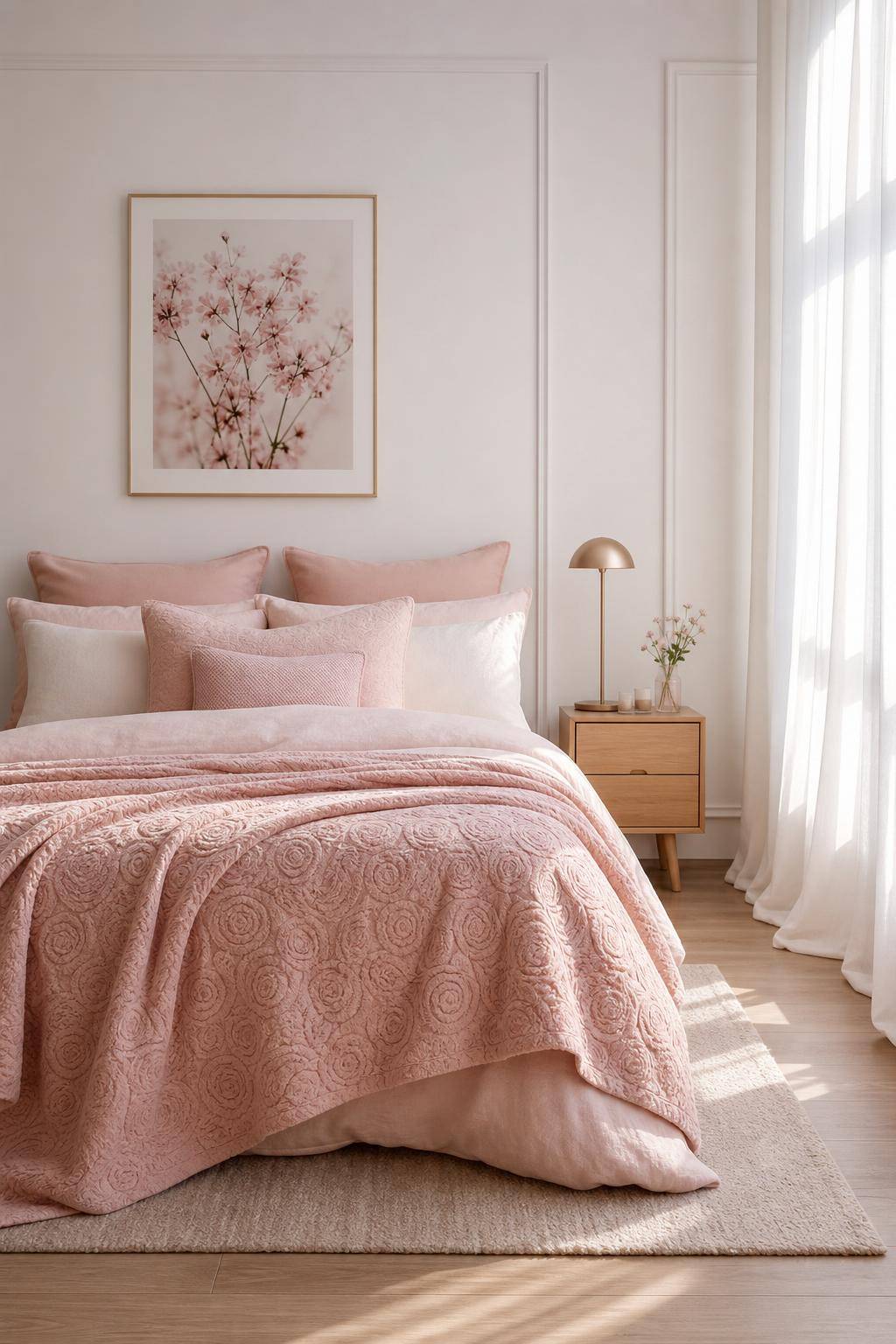 Schlafzimmer in Rosa- Lass Tagesdecken in Pastellrosa wirken