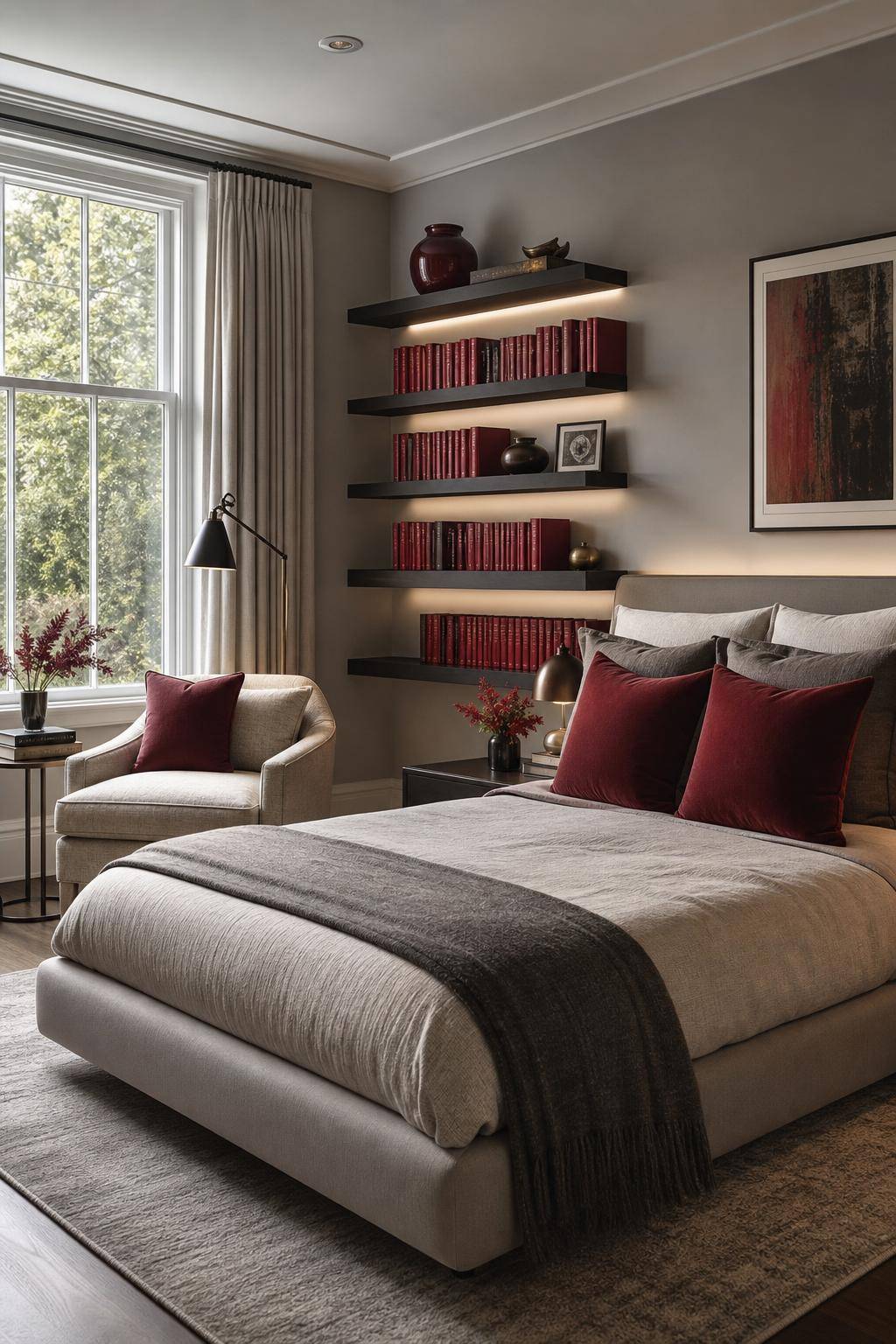 Schlafzimmer in Rot- Platziere rote Bücher als charmante Hingucker