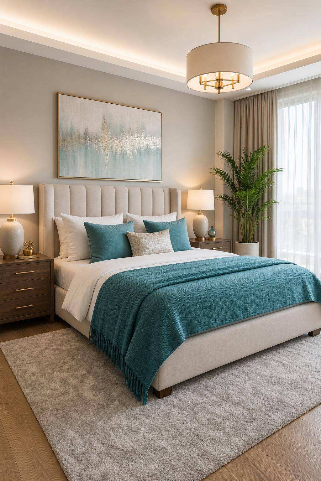 Schlafzimmer in Türkis-Wähle eine türkisfarbene Tagesdecke als Highlight