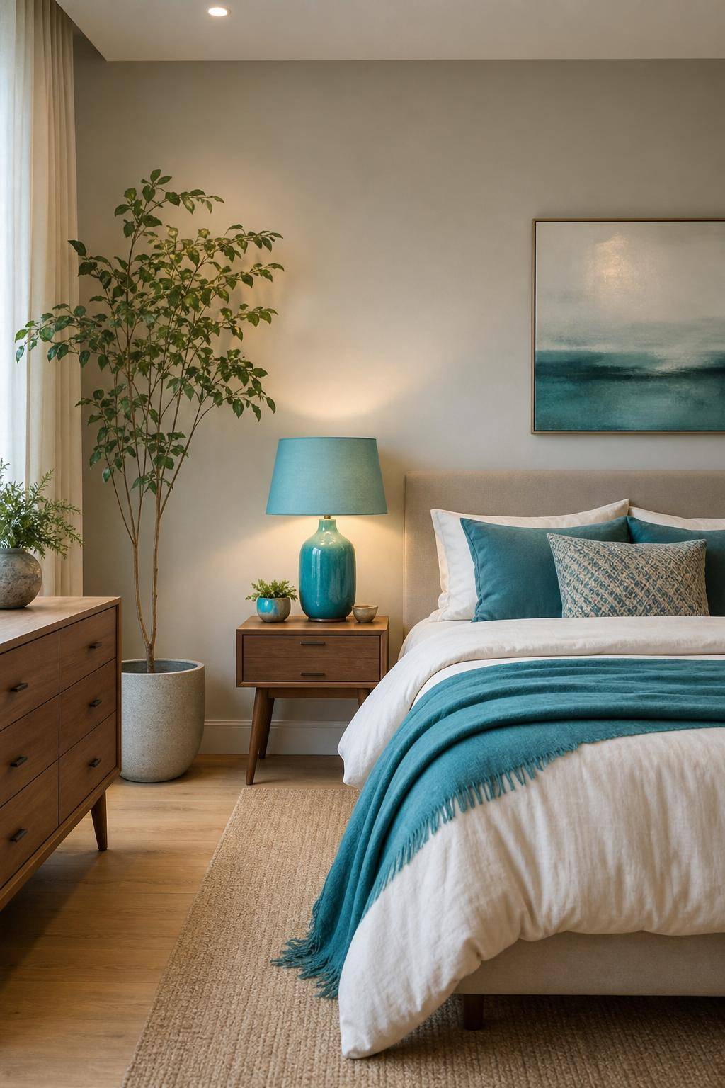 Schlafzimmer in Türkis- Beleuchte das Schlafzimmer mit einer türkisfarbenen Lampe