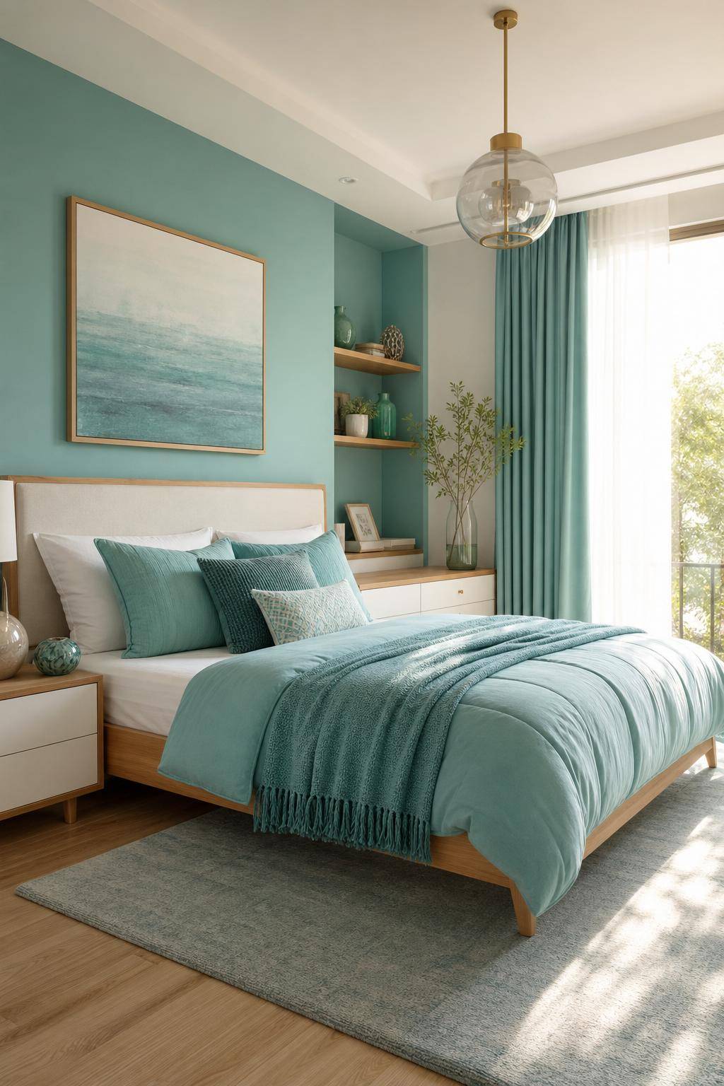 Schlafzimmer in Türkis- Kombiniere unterschiedliche Türkisnuancen für Lebendigkeit