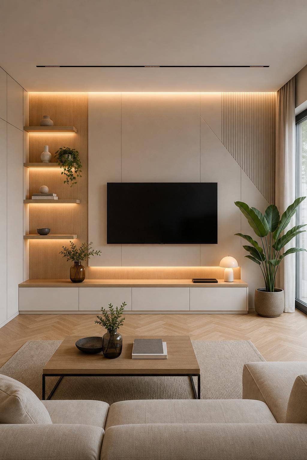TV-Wand-Ideen für das Wohnzimmer- Hingucke auf minimalistisches Design für Klarheit