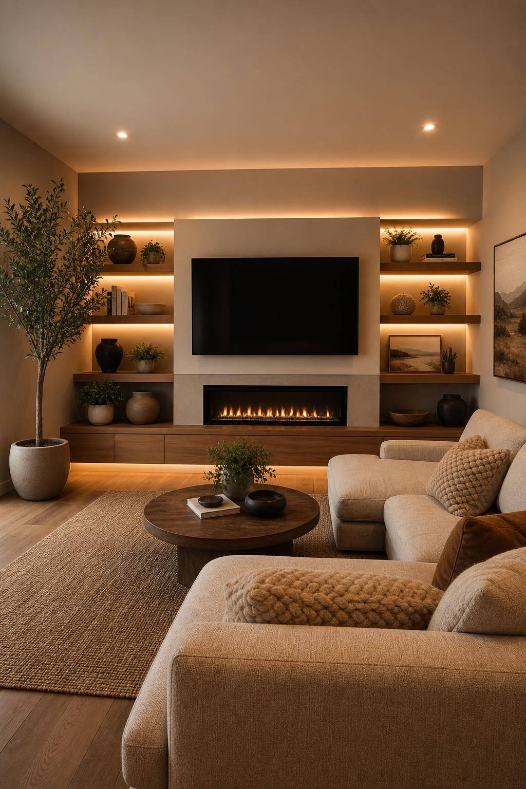 TV-Wand-Ideen für das Wohnzimmer- Schaffe eine gemütliche Sitzecke rund um die TV-Area
