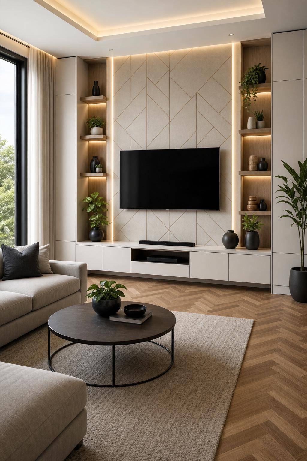 TV-Wand-Ideen für das Wohnzimmer- Style deine TV-Wand mit Tapetendetails