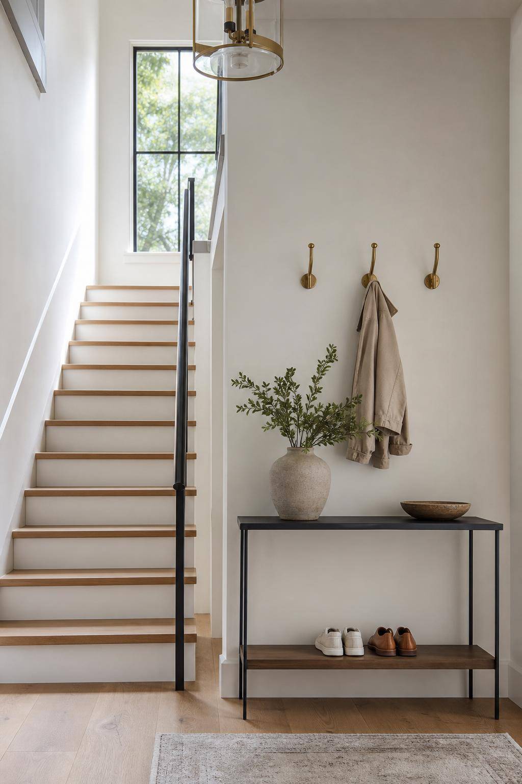 Treppenhaus gestalten- Integriere stilvolle Wandhaken für Garderobe