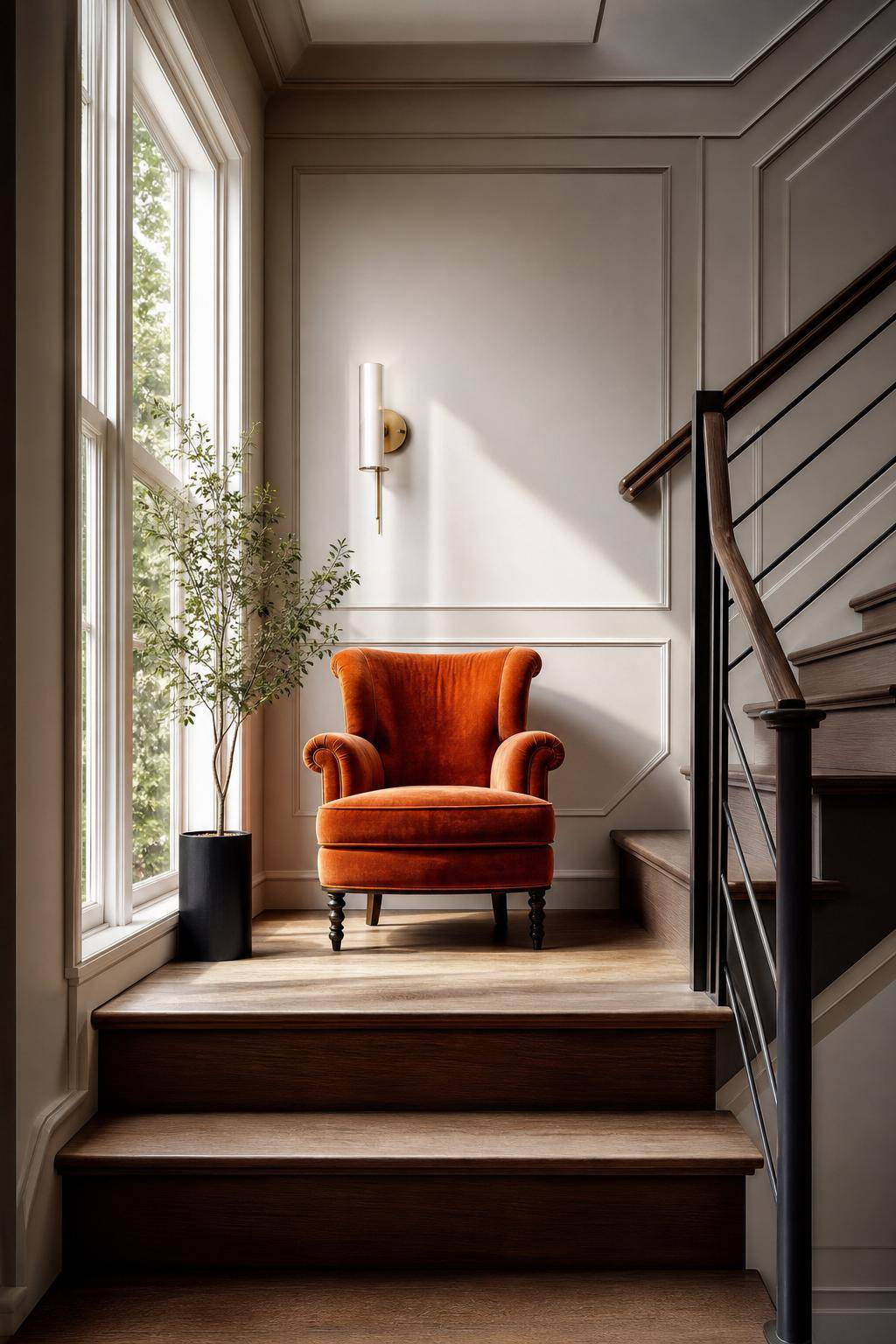 Treppenhaus gestalten- Positioniere einen Vintage-Stuhl als Eyecatcher