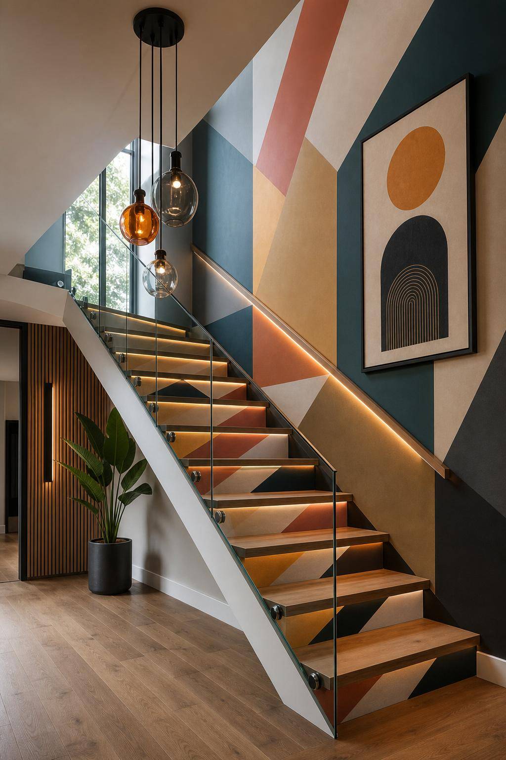 Treppenhaus gestalten- Spiele mit geometrischen Mustern und Farben