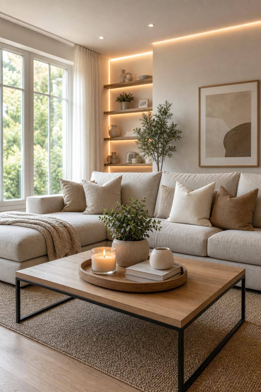 Wohnzimmer dekorieren- Dekoriere mit Tabletts für mehr Ordnung