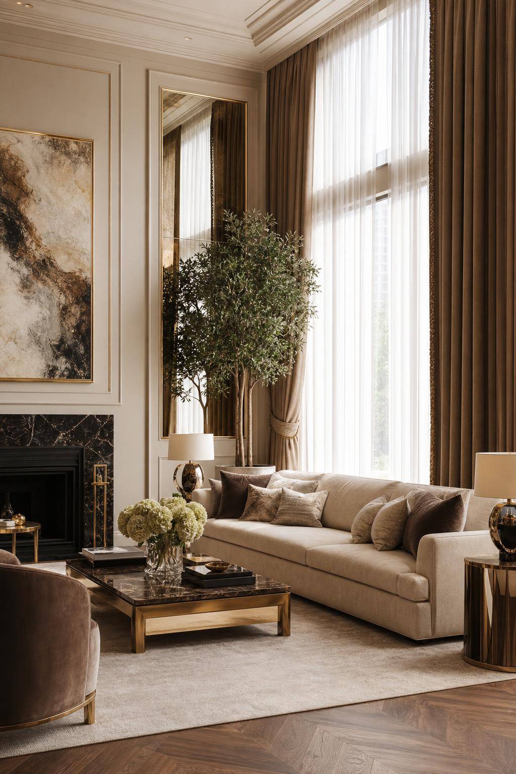 Wohnzimmer dekorieren- Hänge Vorhänge bodenlang für mehr Eleganz