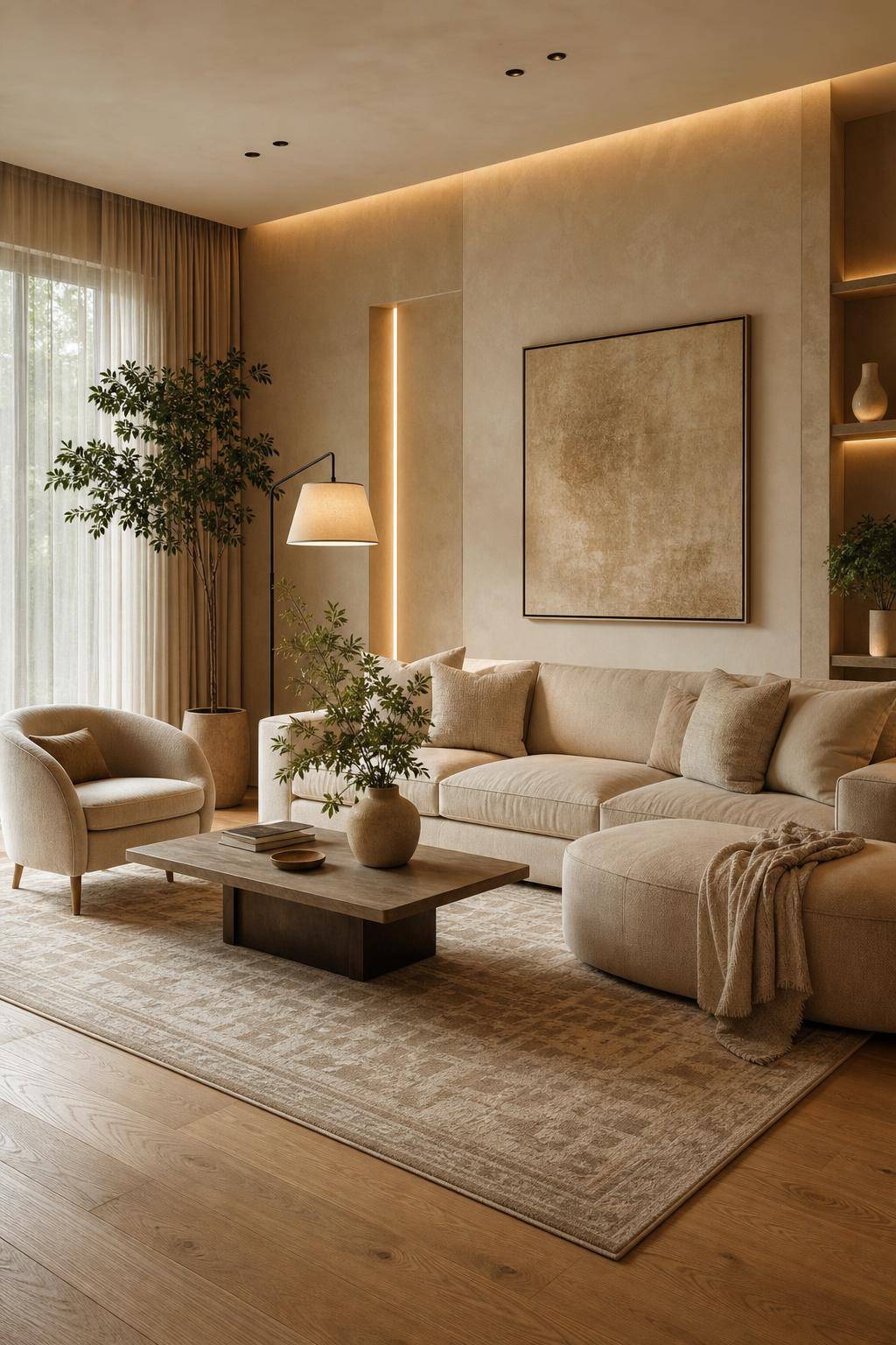 Wohnzimmer in Beige-Kombiniere unterschiedliche Beigetöne für Tiefe