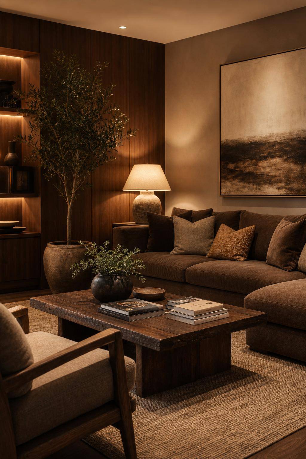 Wohnzimmer in Braun- Ergänze den Raum mit Coffee-Table-Books