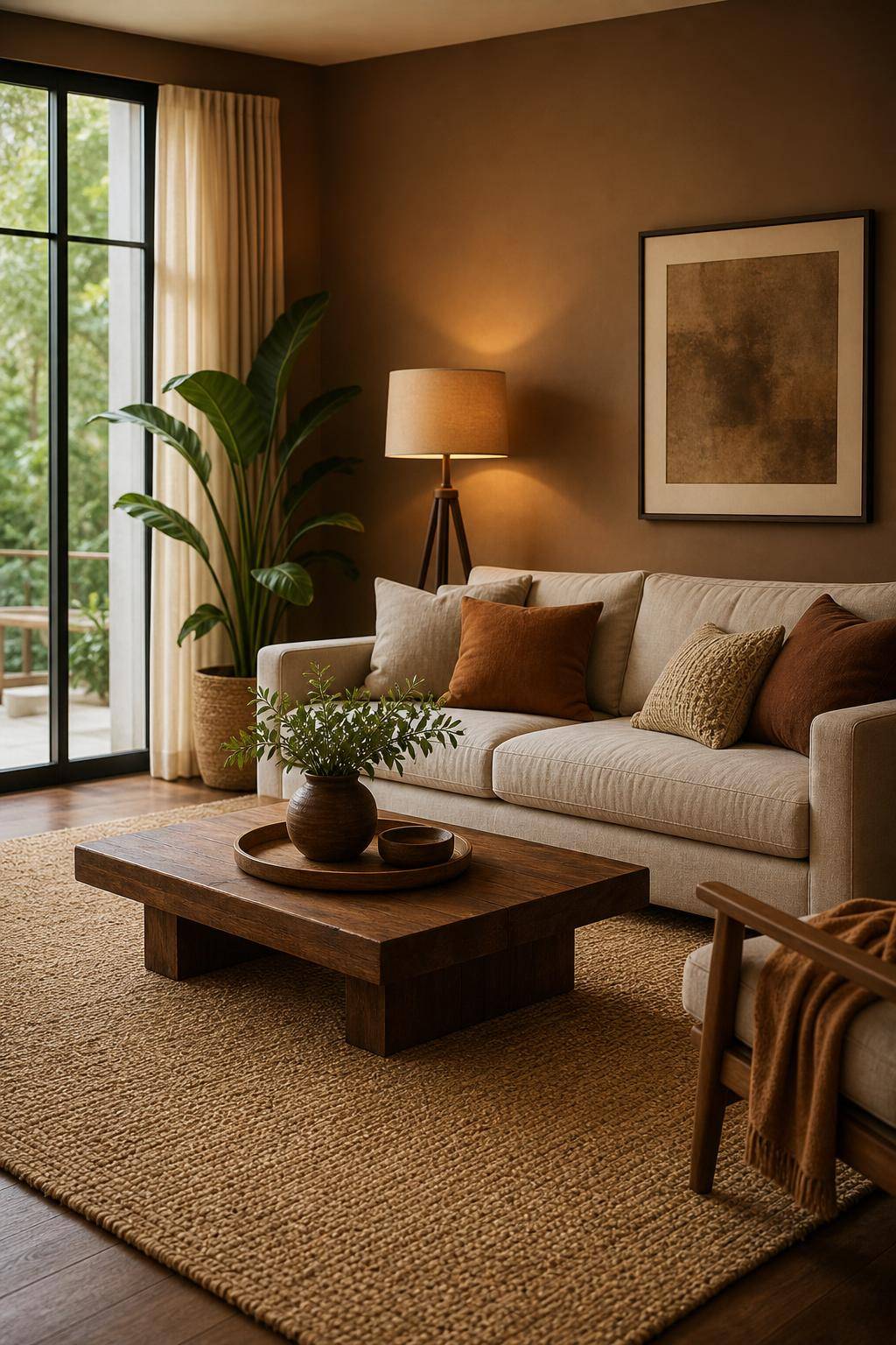 Wohnzimmer in Braun- Wähle einen Teppich mit Naturfasern