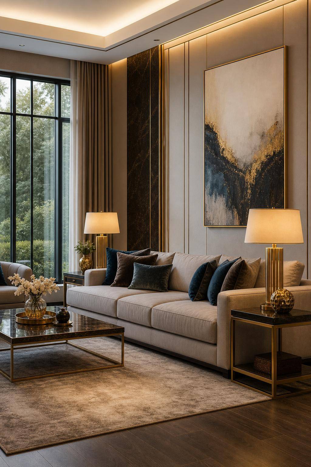 Wohnzimmer mit Gold einrichten- Verwöhne dich mit goldverzierten Tischlampen