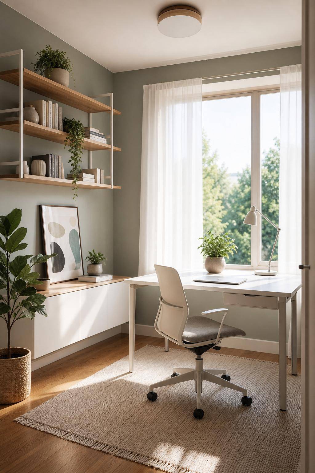 kleines Arbeitszimmer einrichten-Wähle helle Farben für mehr Weite